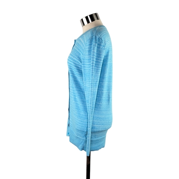 Merona Women's Size M Blue Striped 3/4 Sleeve Button-Up Cardigan Sweater - Picture 3 of 9